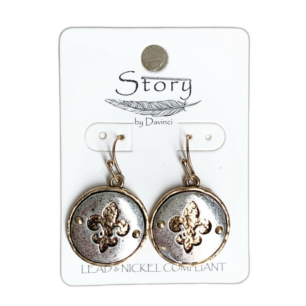 Silver Gold NEW Fleur di Lis Dangle Drop Earrings Retro Look Jewelry